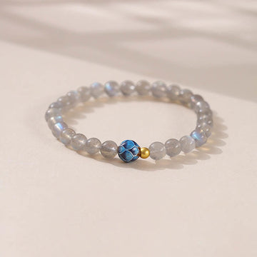 Natural Moonstone & Topaz Lotus Charm Bracelet with Copper Accents