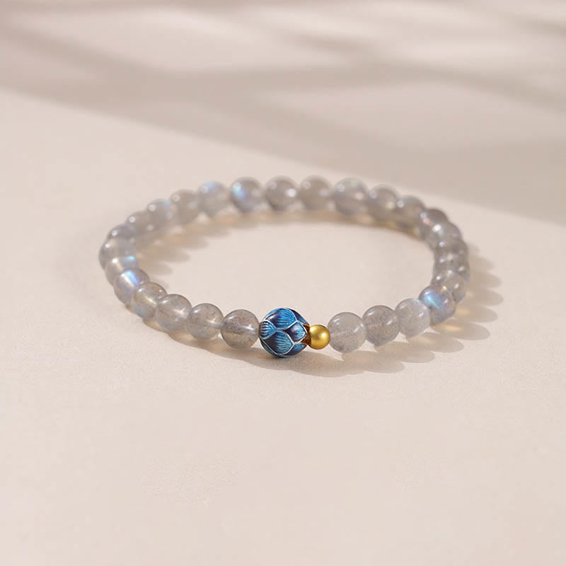 Natural Moonstone & Topaz Lotus Charm Bracelet with Copper Accents