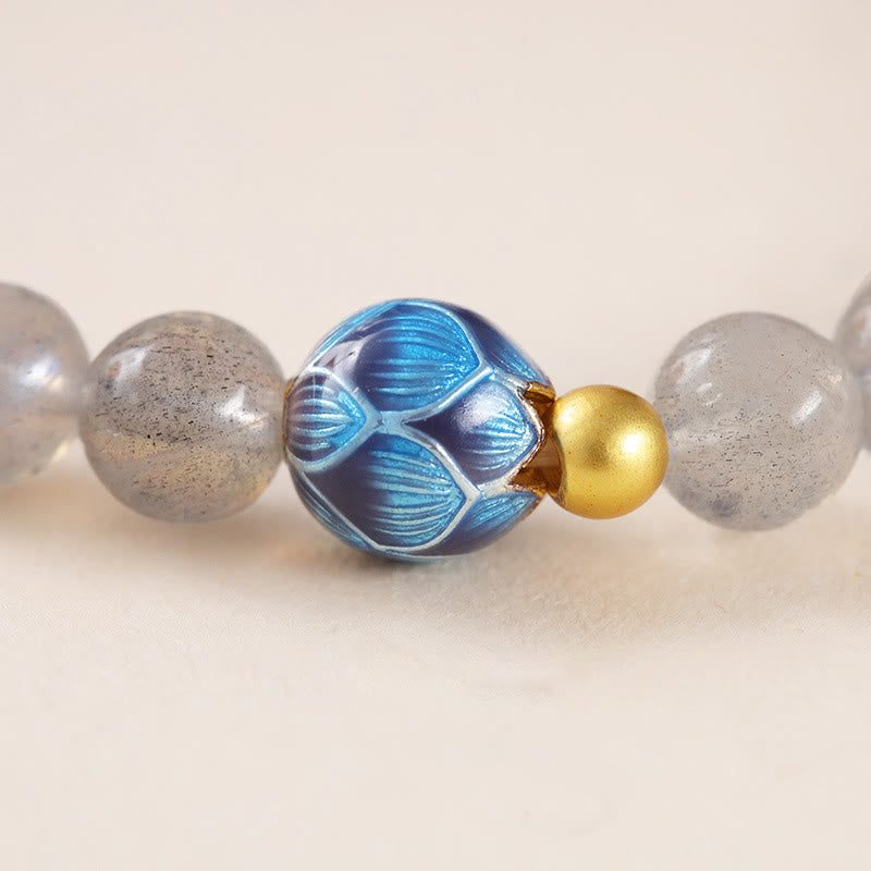 Natural Moonstone & Topaz Lotus Charm Bracelet with Copper Accents