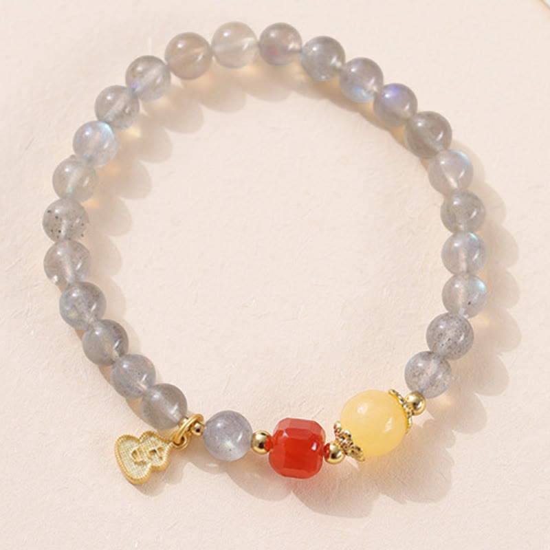 Natural Moonstone & Topaz Lotus Charm Bracelet with Copper Accents