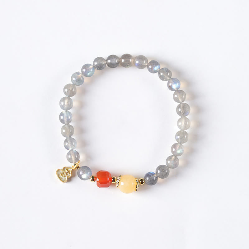 Natural Moonstone & Topaz Lotus Charm Bracelet with Copper Accents