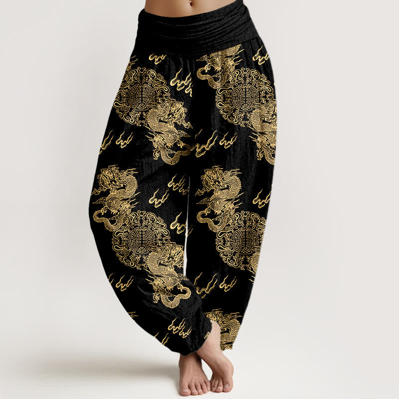 Breathable Cotton Dragon Print Mindful Movement Harem Pants