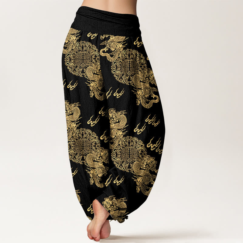 Breathable Cotton Dragon Print Mindful Movement Harem Pants