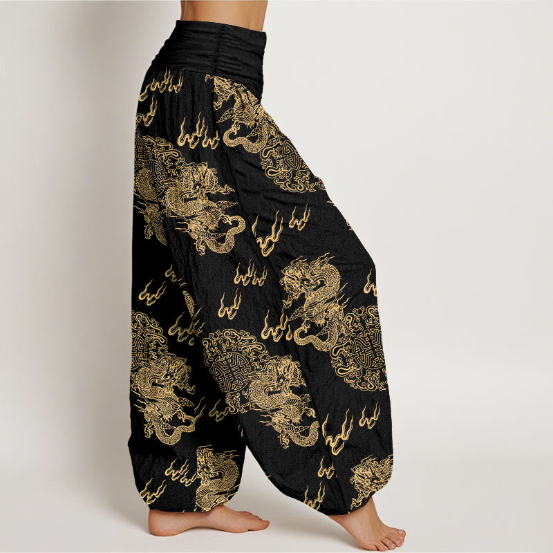 Breathable Cotton Dragon Print Mindful Movement Harem Pants