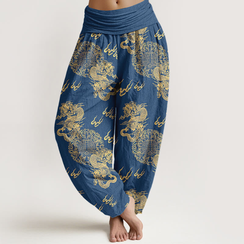 Breathable Cotton Dragon Print Mindful Movement Harem Pants