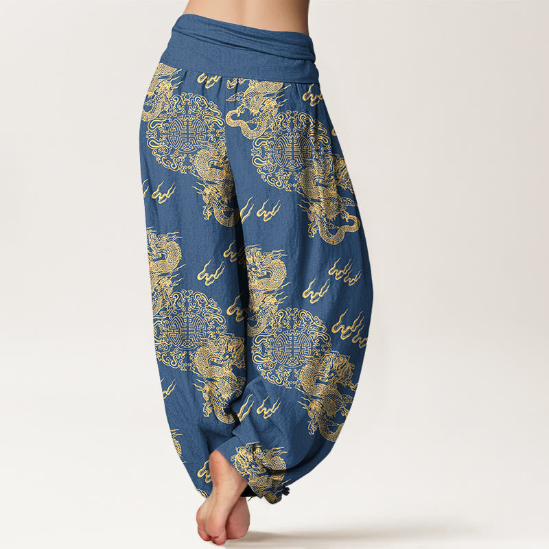 Breathable Cotton Dragon Print Mindful Movement Harem Pants