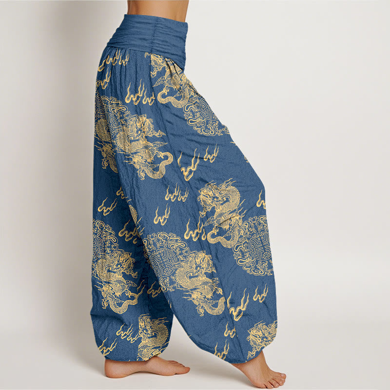Breathable Cotton Dragon Print Mindful Movement Harem Pants