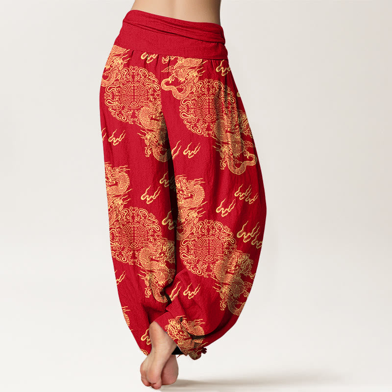 Breathable Cotton Dragon Print Mindful Movement Harem Pants