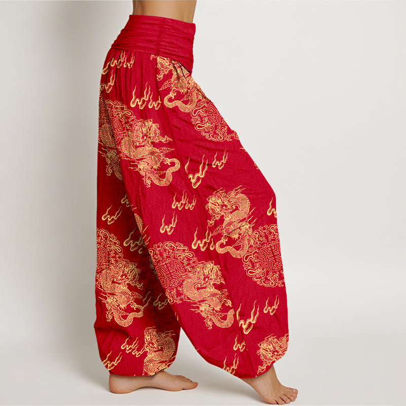 Breathable Cotton Dragon Print Mindful Movement Harem Pants
