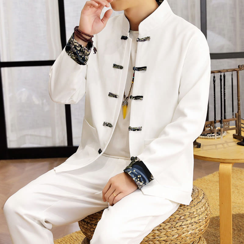 Tactile Wave-Detail Men's Meditation and Tai Chi Two-Piece Set