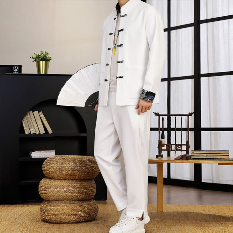Tactile Wave-Detail Men's Meditation and Tai Chi Two-Piece Set