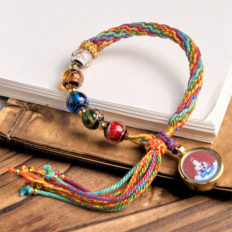 Handmade Cinnabar & Liuli Thangka Chinese Zodiac Natal Buddha Braided Red String Bracelet