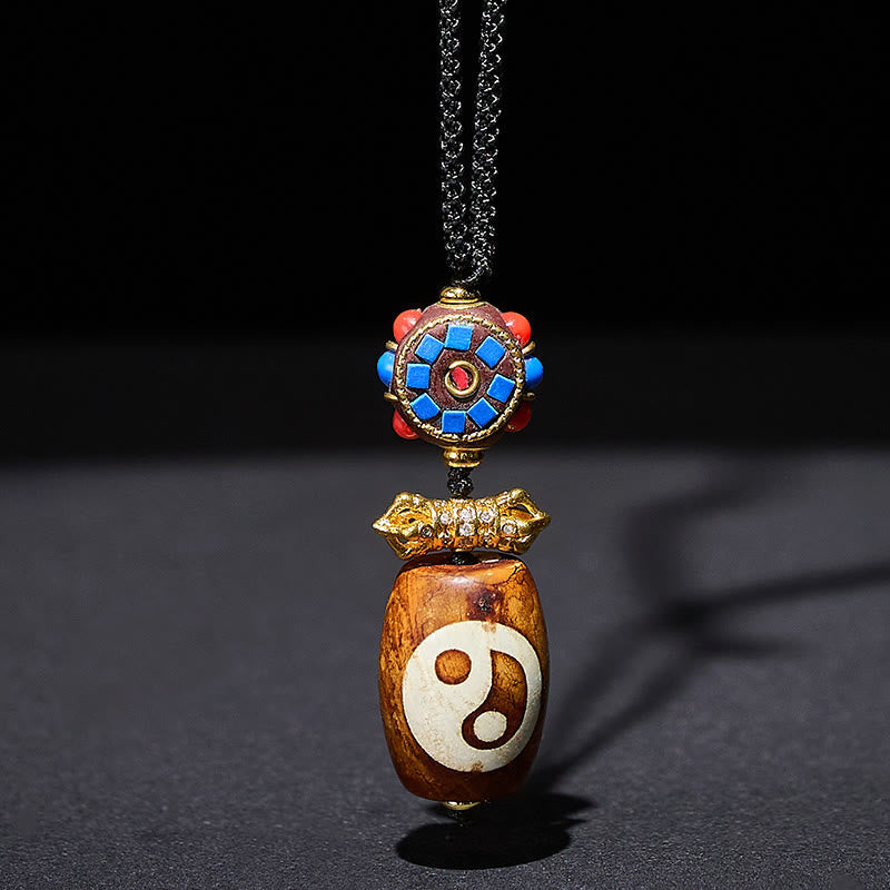 Tibetan Yin Yang Bagua Design Nine-eye Dzi Agate Blessing Necklace Pendant