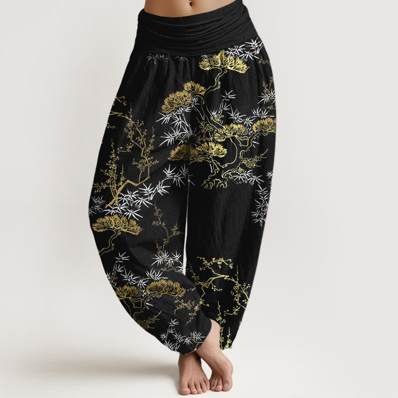 Botanical Cotton Elastic Waist Meditation Harem Pants