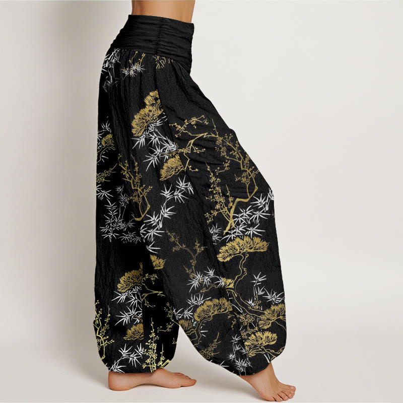 Botanical Cotton Elastic Waist Meditation Harem Pants