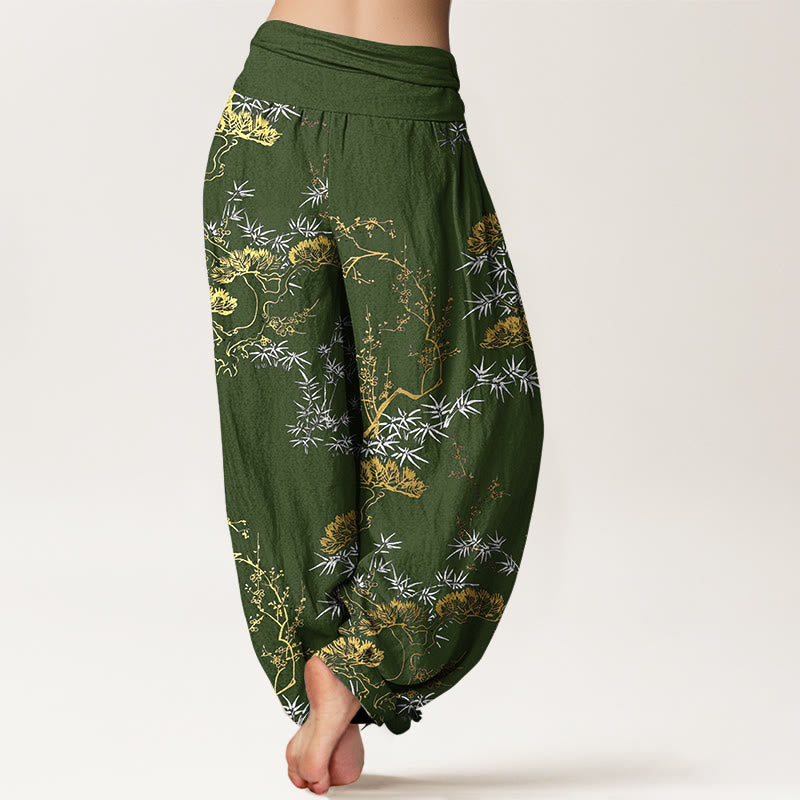 Botanical Cotton Elastic Waist Meditation Harem Pants