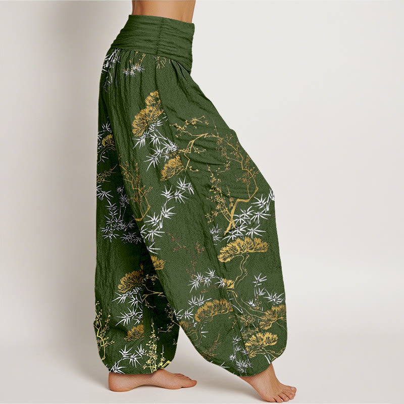 Botanical Cotton Elastic Waist Meditation Harem Pants