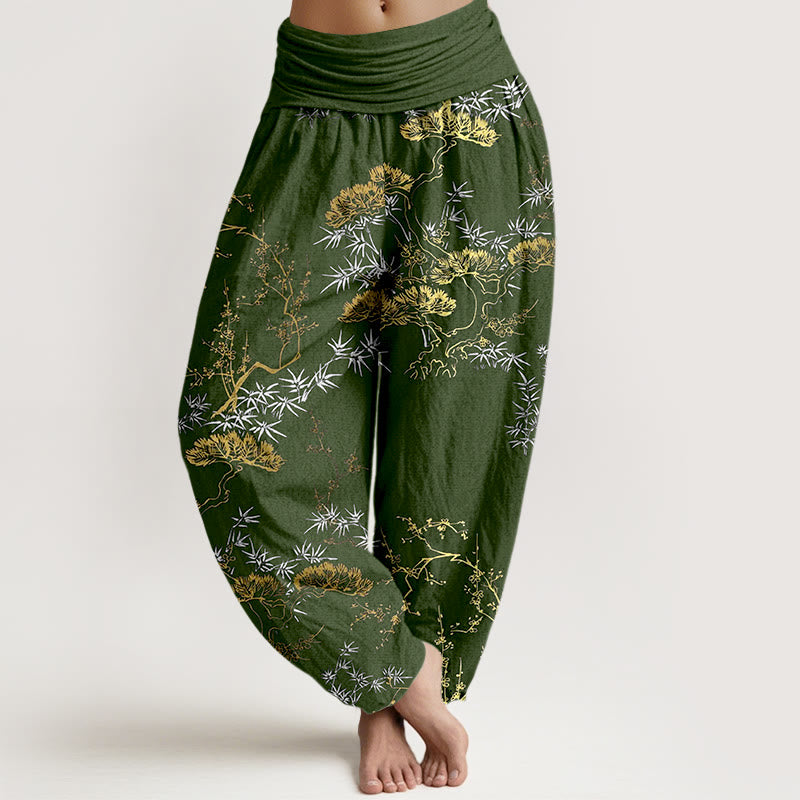 Botanical Cotton Elastic Waist Meditation Harem Pants