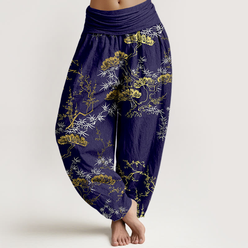 Botanical Cotton Elastic Waist Meditation Harem Pants