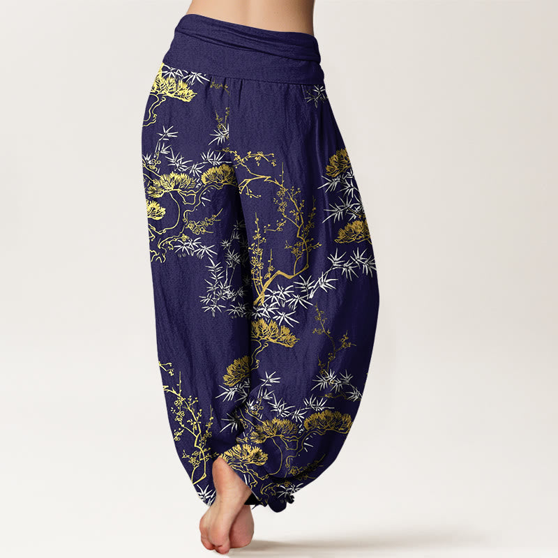 Botanical Cotton Elastic Waist Meditation Harem Pants