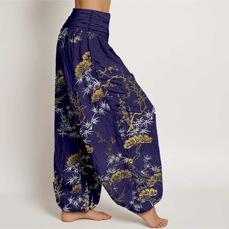 Botanical Cotton Elastic Waist Meditation Harem Pants
