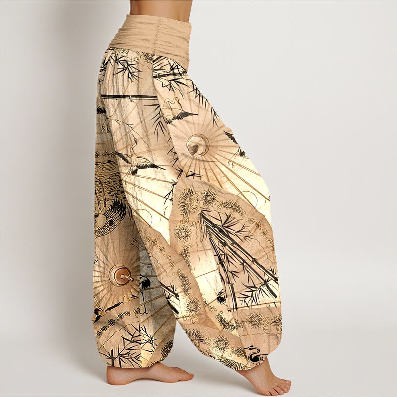 Breathable Cotton Bamboo Crane Print Mindful Harem Pants