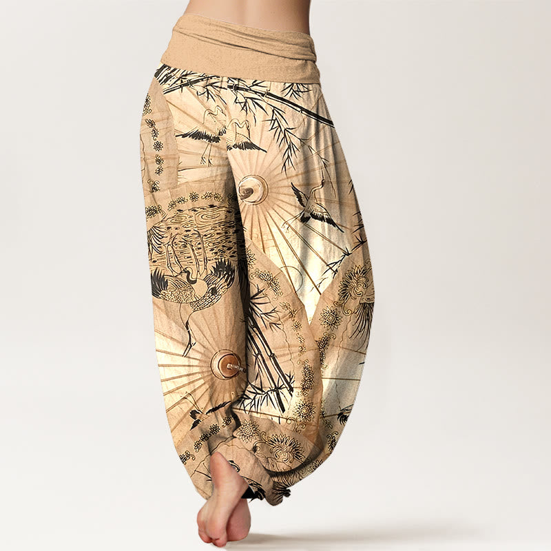Breathable Cotton Bamboo Crane Print Mindful Harem Pants