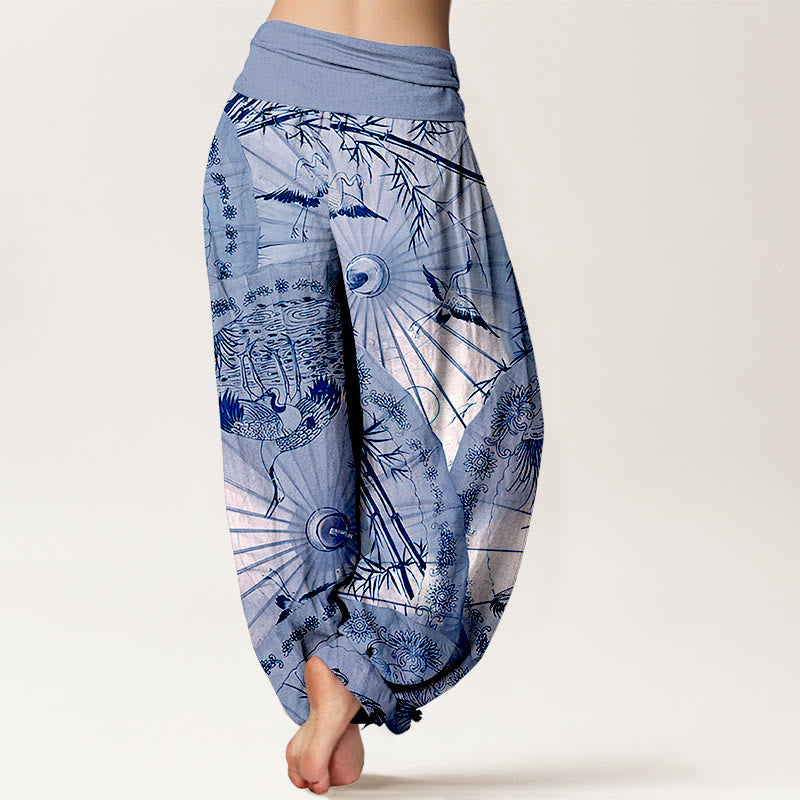 Breathable Cotton Bamboo Crane Print Mindful Harem Pants