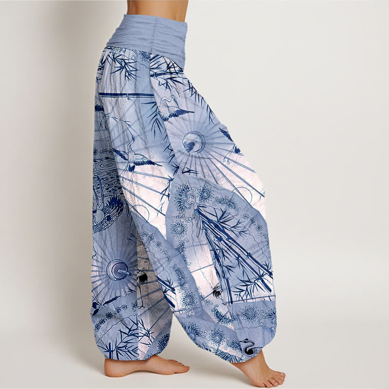 Breathable Cotton Bamboo Crane Print Mindful Harem Pants