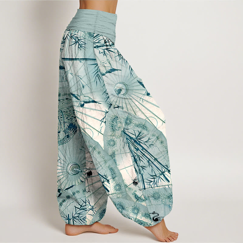 Breathable Cotton Bamboo Crane Print Mindful Harem Pants