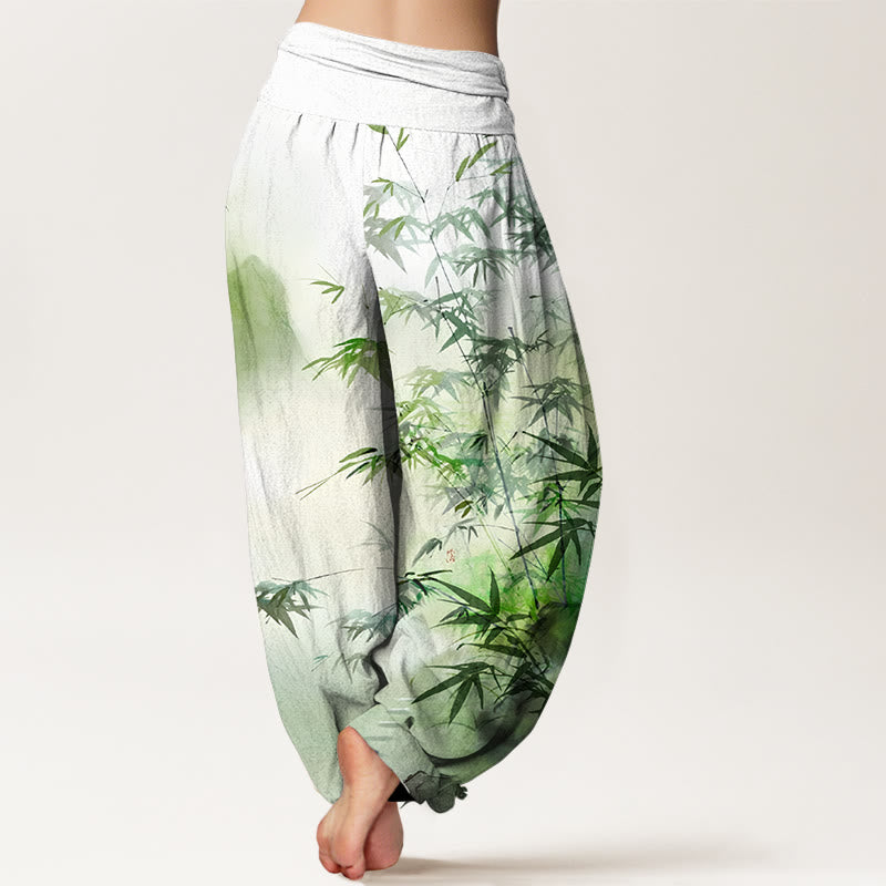 Cotton Ink Wash Print Mindful Meditation Harem Pants