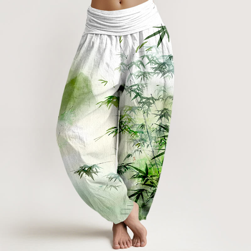 Cotton Ink Wash Print Mindful Meditation Harem Pants