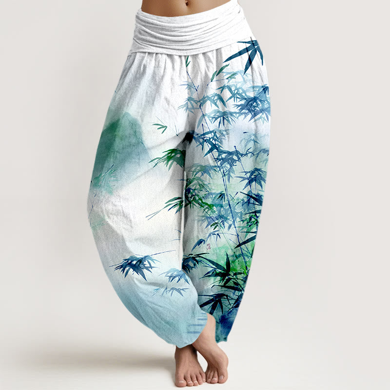 Cotton Ink Wash Print Mindful Meditation Harem Pants