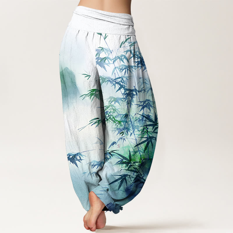 Cotton Ink Wash Print Mindful Meditation Harem Pants