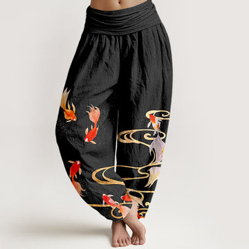 Pure Cotton Koi Print Flowing Meditation Harem Pants