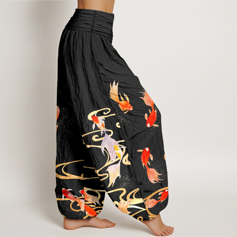 Pure Cotton Koi Print Flowing Meditation Harem Pants
