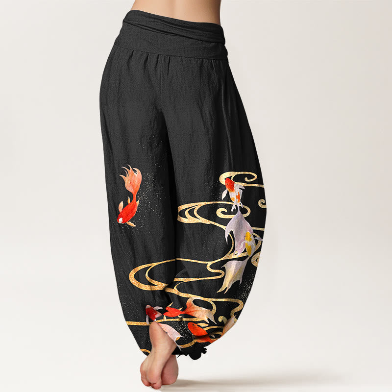 Pure Cotton Koi Print Flowing Meditation Harem Pants