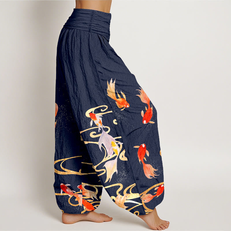 Pure Cotton Koi Print Flowing Meditation Harem Pants