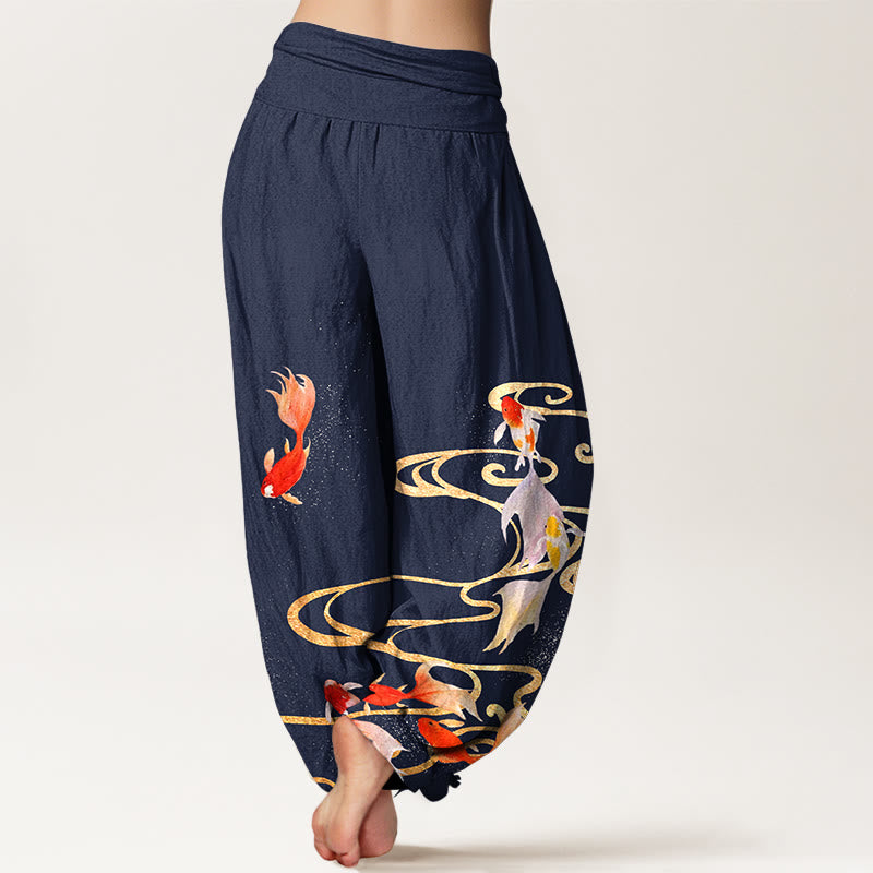 Pure Cotton Koi Print Flowing Meditation Harem Pants