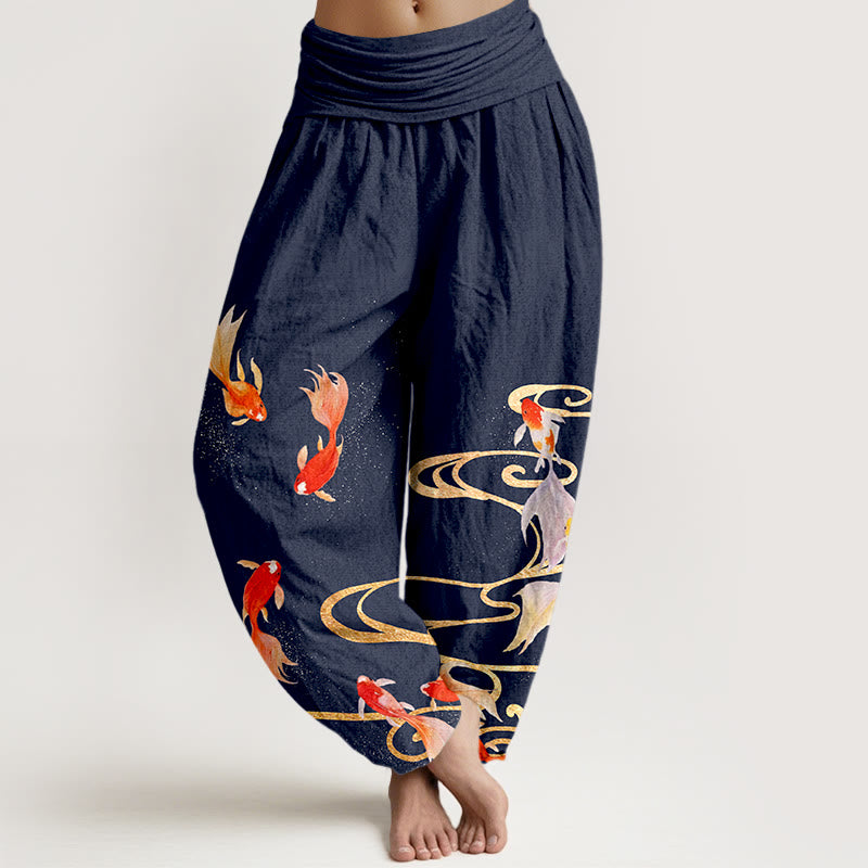 Pure Cotton Koi Print Flowing Meditation Harem Pants