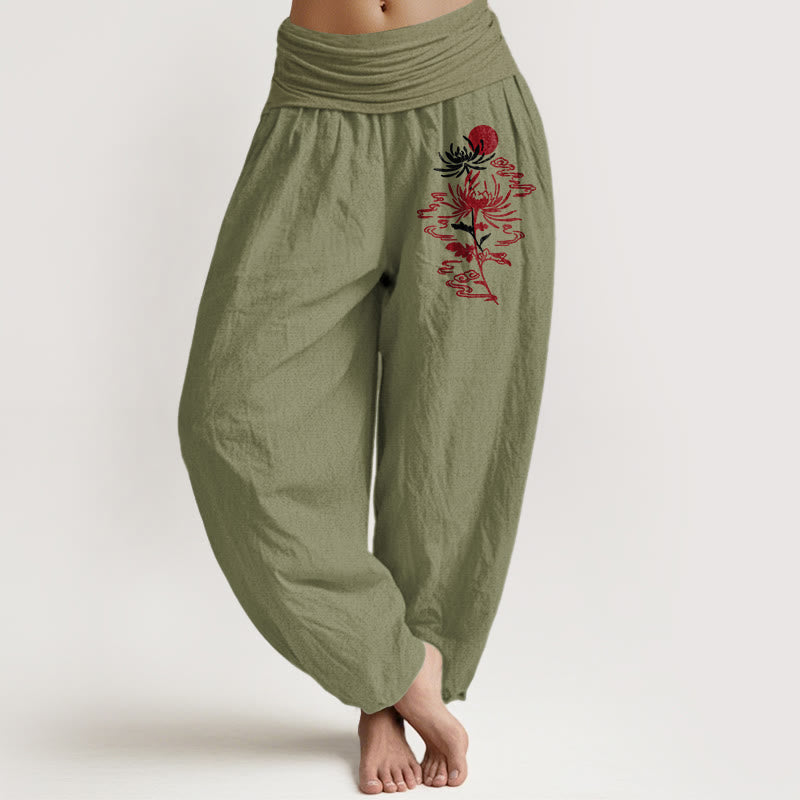 Breathable Cotton Radiant Print Pleated Harem Meditation Pants