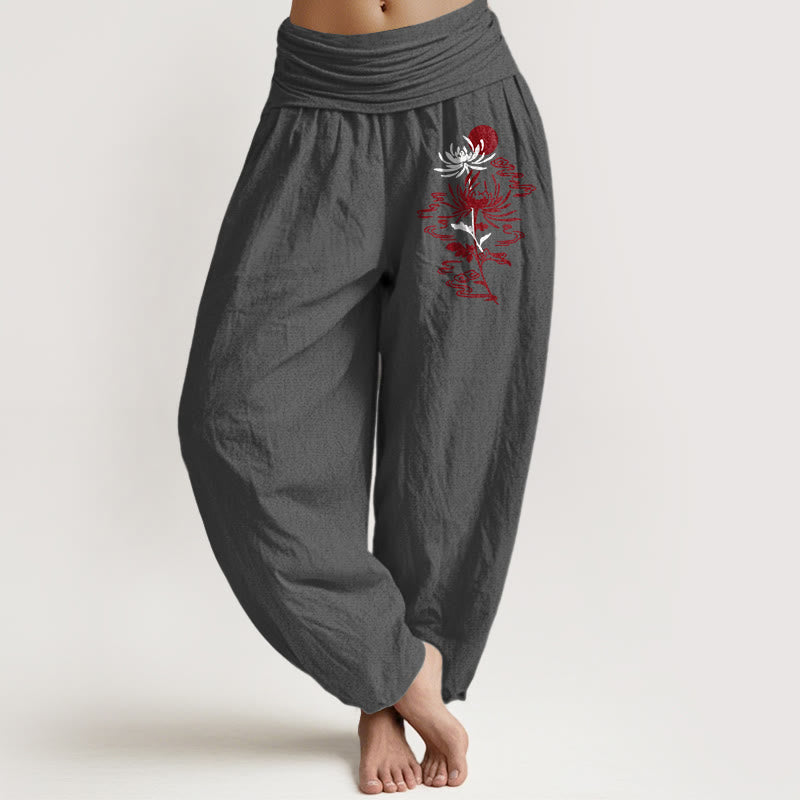 Breathable Cotton Radiant Print Pleated Harem Meditation Pants