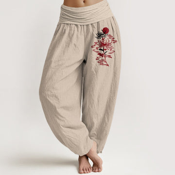 Breathable Cotton Radiant Print Pleated Harem Meditation Pants