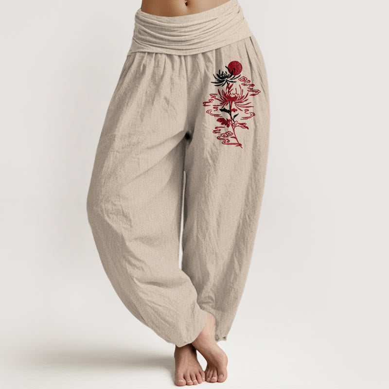 Breathable Cotton Radiant Print Pleated Harem Meditation Pants