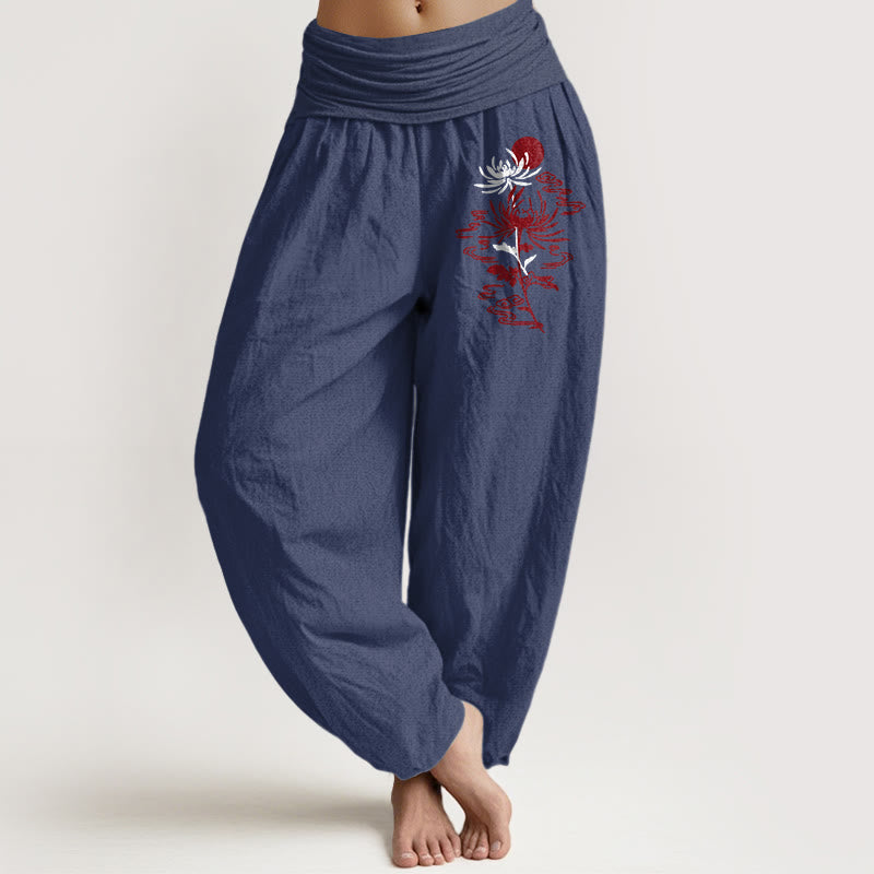 Breathable Cotton Radiant Print Pleated Harem Meditation Pants