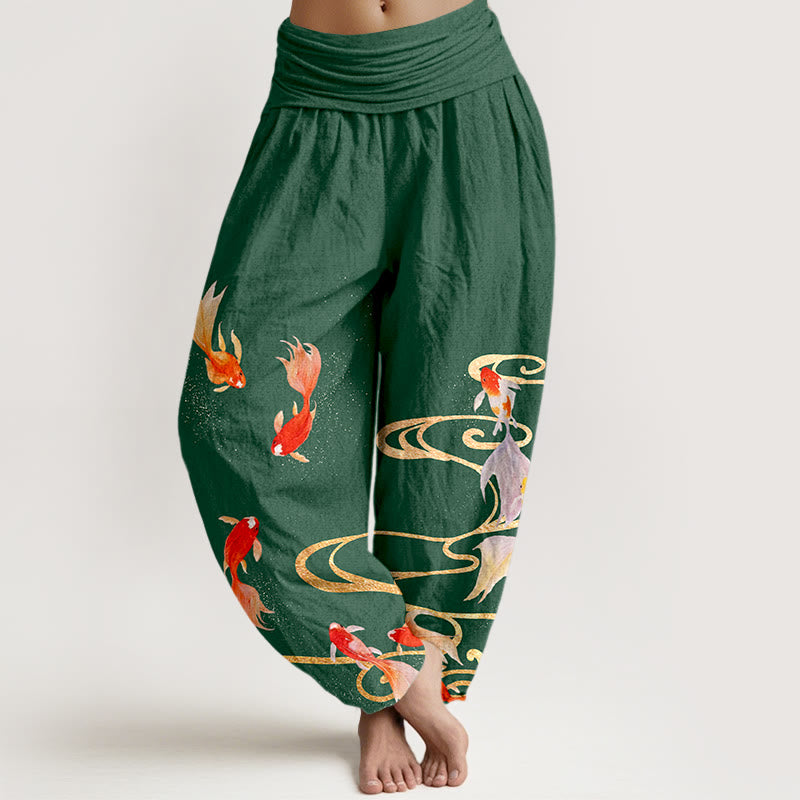 Pure Cotton Koi Print Flowing Meditation Harem Pants