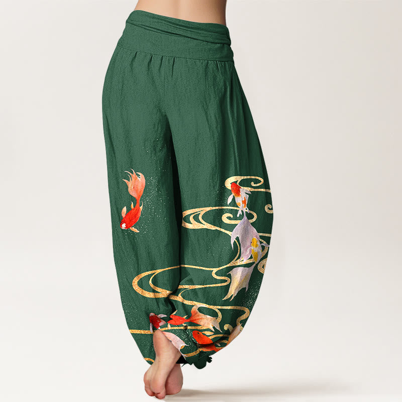 Pure Cotton Koi Print Flowing Meditation Harem Pants