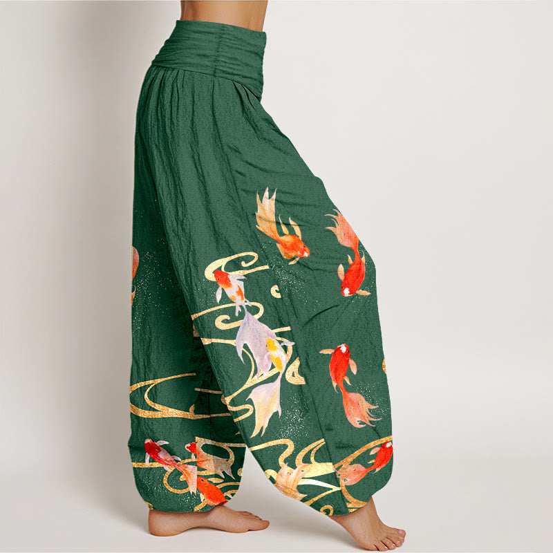 Pure Cotton Koi Print Flowing Meditation Harem Pants