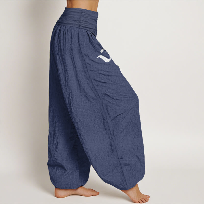 100% Cotton Lotus Motif High-Waist Harem Meditation Pants