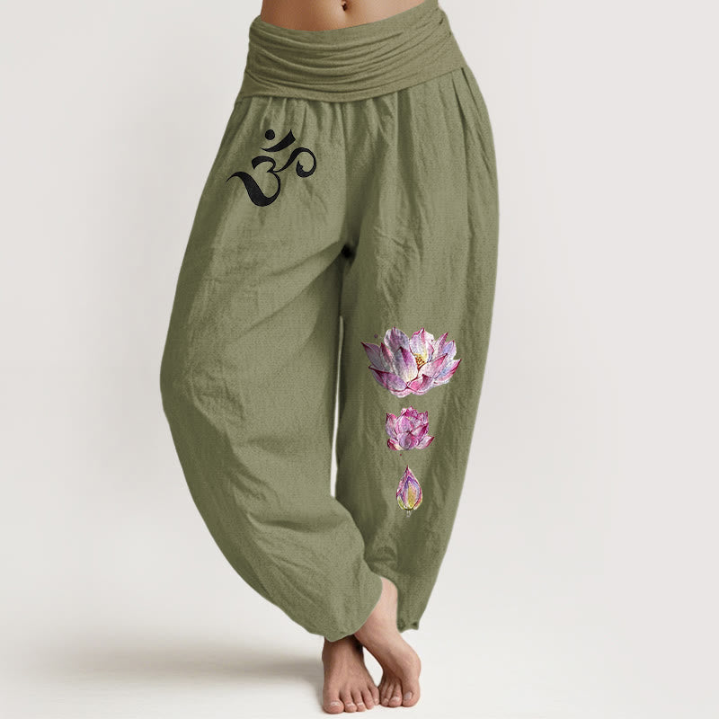 100% Cotton Lotus Motif High-Waist Harem Meditation Pants